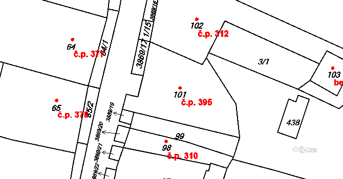 Míšovice 395, Hostěradice na parcele st. 101 v KÚ Míšovice, Katastrální mapa