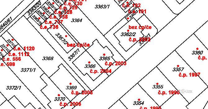 Znojmo 2003 na parcele st. 3365 v KÚ Znojmo-město, Katastrální mapa