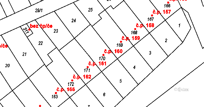 Přerov III-Lověšice 160, Přerov na parcele st. 170 v KÚ Lověšice u Přerova, Katastrální mapa