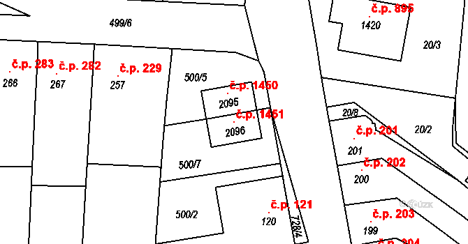 Svítkov 1451, Pardubice na parcele st. 2096 v KÚ Svítkov, Katastrální mapa