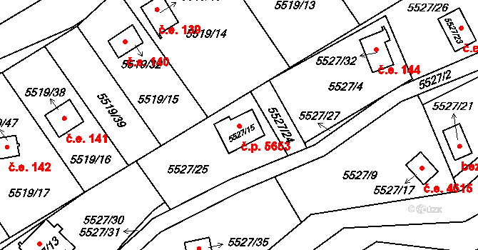 Jihlava 5653 na parcele st. 5527/15 v KÚ Jihlava, Katastrální mapa