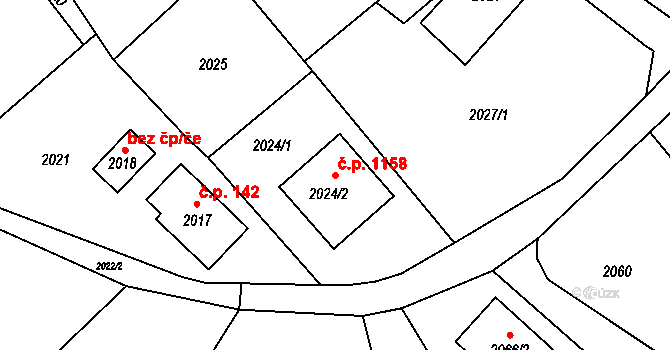 Bystřice 1158 na parcele st. 2024/2 v KÚ Bystřice nad Olší, Katastrální mapa