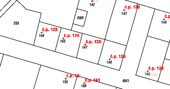Hospozín 125 na parcele st. 147 v KÚ Hospozín, Katastrální mapa