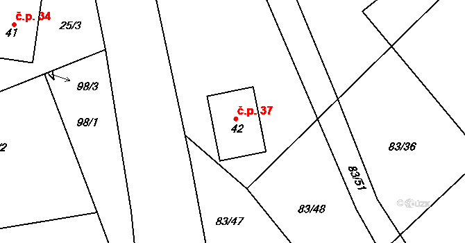 Olešná 37, Načeradec na parcele st. 42 v KÚ Olešná u Načeradce, Katastrální mapa