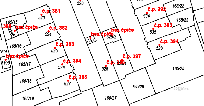 Košťany 386 na parcele st. 528 v KÚ Košťany, Katastrální mapa