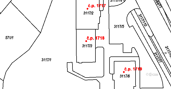 Tachov 1718 na parcele st. 3117/3 v KÚ Tachov, Katastrální mapa