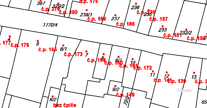 Libochovice 160 na parcele st. 8 v KÚ Libochovice, Katastrální mapa