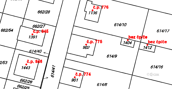 Libochovice 775 na parcele st. 902 v KÚ Libochovice, Katastrální mapa