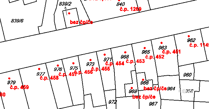 Roudnice nad Labem 454 na parcele st. 971 v KÚ Roudnice nad Labem, Katastrální mapa