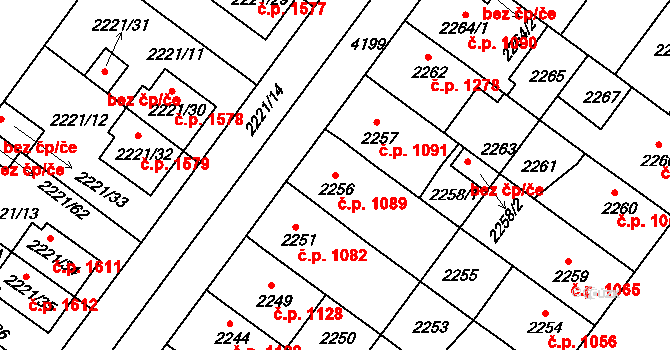 Roudnice nad Labem 1089 na parcele st. 2256 v KÚ Roudnice nad Labem, Katastrální mapa