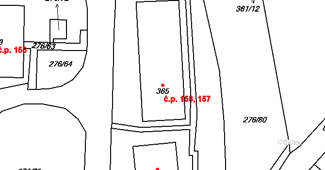 Děčín XXVII-Březiny 157,158, Děčín na parcele st. 365 v KÚ Březiny u Děčína, Katastrální mapa