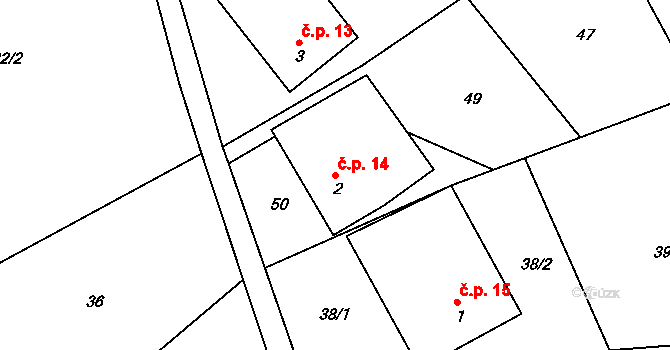 Javorníček 14, Libecina na parcele st. 2 v KÚ Javorníček, Katastrální mapa