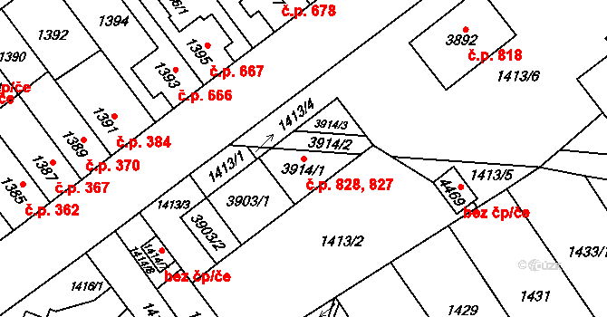 Žamberk 827,828 na parcele st. 3914/2 v KÚ Žamberk, Katastrální mapa