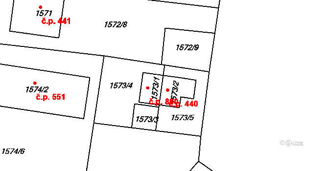 Miřetice u Klášterce nad Ohří 440, Klášterec nad Ohří na parcele st. 1573/2 v KÚ Miřetice u Klášterce nad Ohří, Katastrální mapa