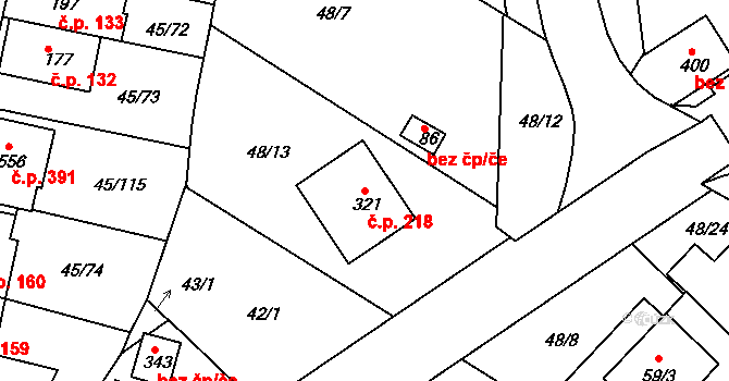 Týn 218, Třebíč na parcele st. 321 v KÚ Týn u Třebíče, Katastrální mapa