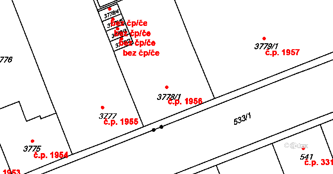Černá Pole 1956, Brno na parcele st. 3778/1 v KÚ Černá Pole, Katastrální mapa