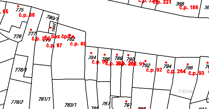 Komín 265, Brno na parcele st. 786 v KÚ Komín, Katastrální mapa