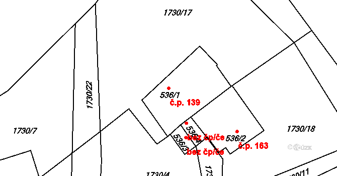 Malá Strana 139, Týn nad Vltavou na parcele st. 536/1 v KÚ Týn nad Vltavou, Katastrální mapa