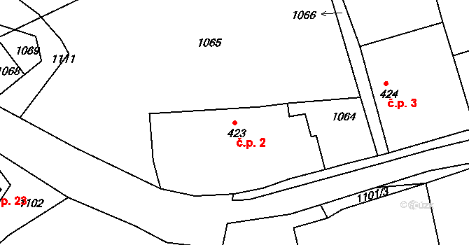 Vítovice 2, Hořepník na parcele st. 423 v KÚ Hořepník, Katastrální mapa