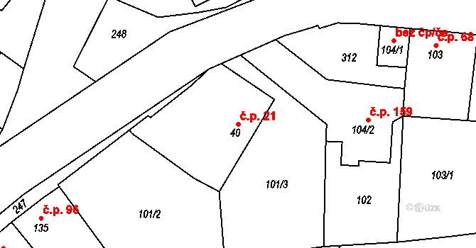 Nasobůrky 21, Litovel na parcele st. 40 v KÚ Nasobůrky, Katastrální mapa