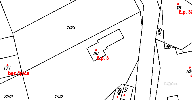 Lhota 3 na parcele st. 30 v KÚ Lhota u Dřís, Katastrální mapa