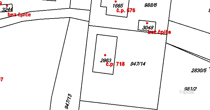 Plzeňské Předměstí 718, Rokycany na parcele st. 2963 v KÚ Rokycany, Katastrální mapa