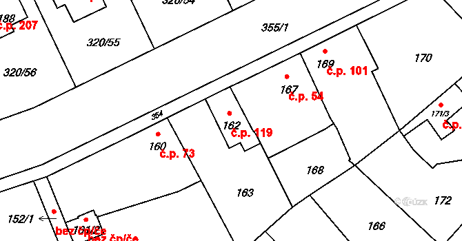 Miškovice 119, Praha na parcele st. 162 v KÚ Miškovice, Katastrální mapa