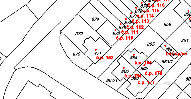 Prosek 152, Praha na parcele st. 871 v KÚ Prosek, Katastrální mapa
