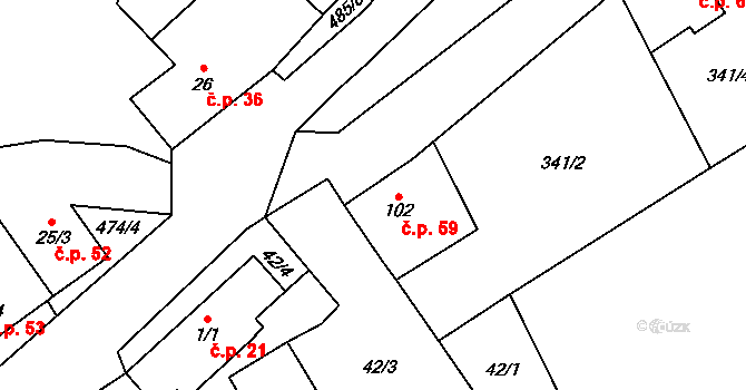 Černín 59, Zdice na parcele st. 102 v KÚ Černín u Zdic, Katastrální mapa