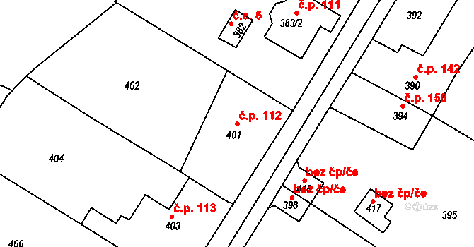 Čenkov 112 na parcele st. 401 v KÚ Čenkov u Příbramě, Katastrální mapa