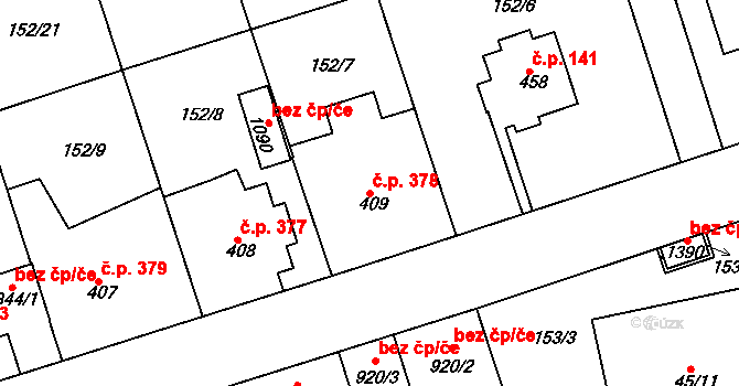 Poříčí 378, Trutnov na parcele st. 409 v KÚ Poříčí u Trutnova, Katastrální mapa