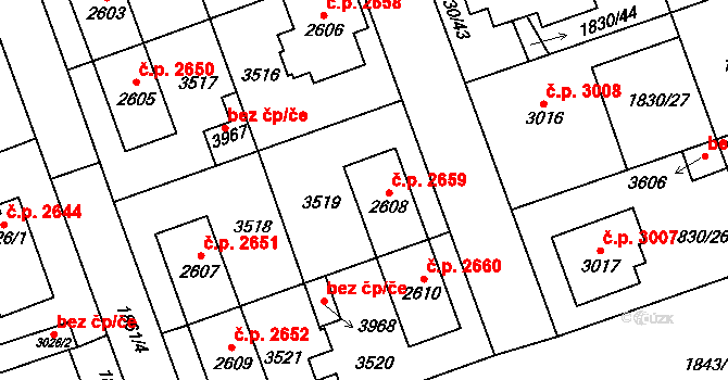 Hodonín 2659 na parcele st. 2608 v KÚ Hodonín, Katastrální mapa