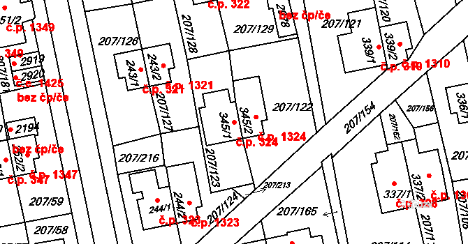 Sezimovo Ústí 324 na parcele st. 345/1 v KÚ Sezimovo Ústí, Katastrální mapa