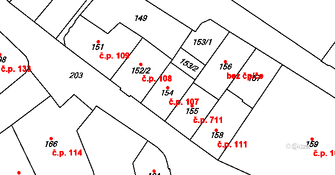 Chomutov 107 na parcele st. 154 v KÚ Chomutov I, Katastrální mapa
