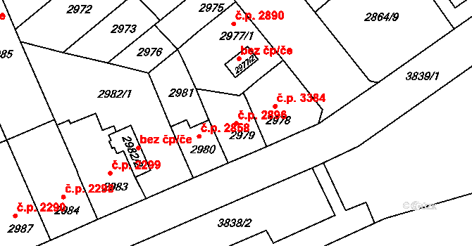 Chomutov 2896 na parcele st. 2979 v KÚ Chomutov II, Katastrální mapa