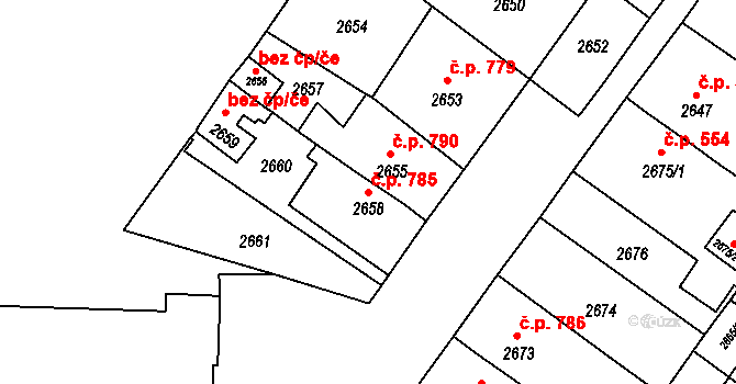 Jirkov 785 na parcele st. 2658 v KÚ Jirkov, Katastrální mapa