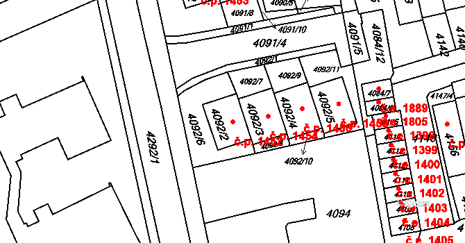 Jirkov 1452 na parcele st. 4092/2 v KÚ Jirkov, Katastrální mapa