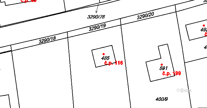 Vrábče 116 na parcele st. 485 v KÚ Vrábče, Katastrální mapa