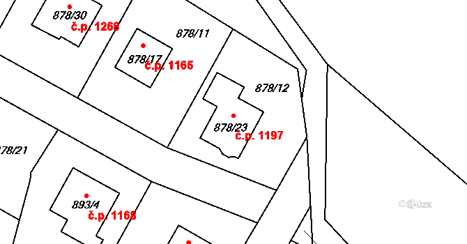 Suchdol 1197, Praha na parcele st. 878/23 v KÚ Suchdol, Katastrální mapa