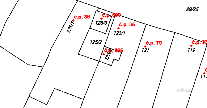 Lužná 665 na parcele st. 123/2 v KÚ Lužná u Rakovníka, Katastrální mapa