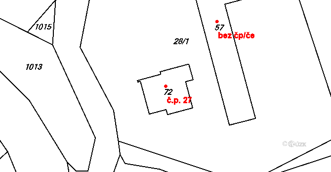 Dolní Raškovice 27, Svinčany na parcele st. 72 v KÚ Raškovice u Přelouče, Katastrální mapa