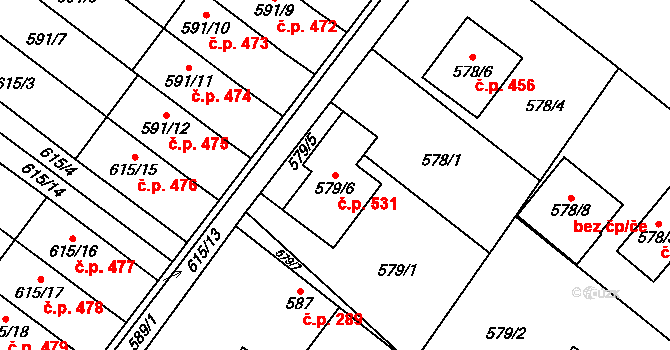 Krmelín 531 na parcele st. 579/6 v KÚ Krmelín, Katastrální mapa