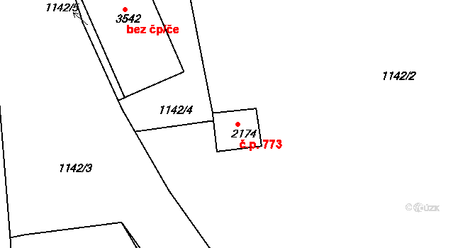 Strakonice I 773, Strakonice na parcele st. 2174 v KÚ Strakonice, Katastrální mapa