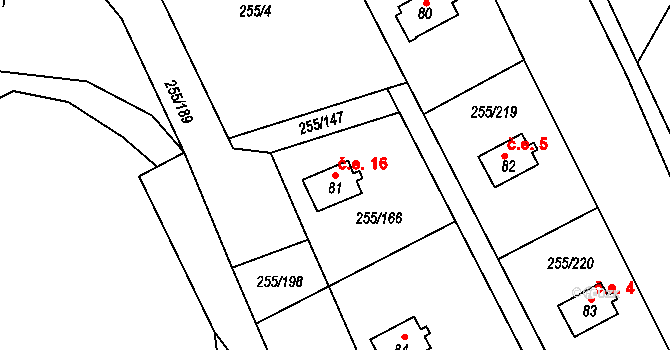 Kramolín 16 na parcele st. 81 v KÚ Kramolín, Katastrální mapa
