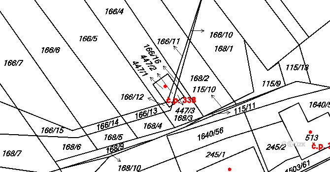Rosice 338 na parcele st. 447/1 v KÚ Rosice u Chrasti, Katastrální mapa
