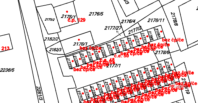 Černovice 48 na parcele st. 2177/22 v KÚ Černovice u Chomutova, Katastrální mapa