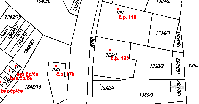 Březník 123 na parcele st. 182/1 v KÚ Březník, Katastrální mapa