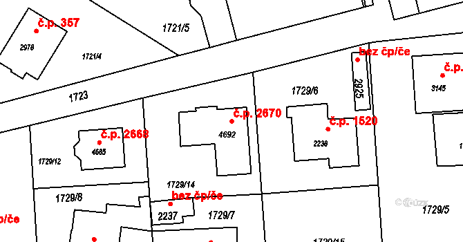 Rožnov pod Radhoštěm 2670 na parcele st. 4692 v KÚ Rožnov pod Radhoštěm, Katastrální mapa