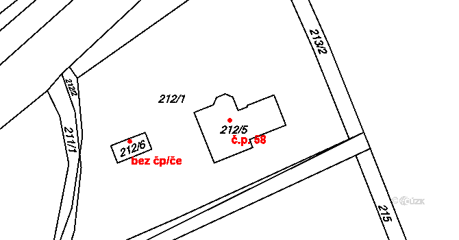 Lodenice 58, Mšecké Žehrovice na parcele st. 212/5 v KÚ Lodenice, Katastrální mapa