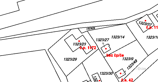 Chodov 1172 na parcele st. 1323/23 v KÚ Dolní Chodov, Katastrální mapa